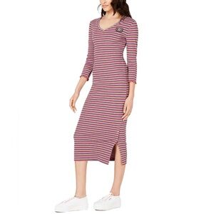 Juicy Couture Womens Midi Dress Multicolored Stripe Rib Knit Side Slit Small